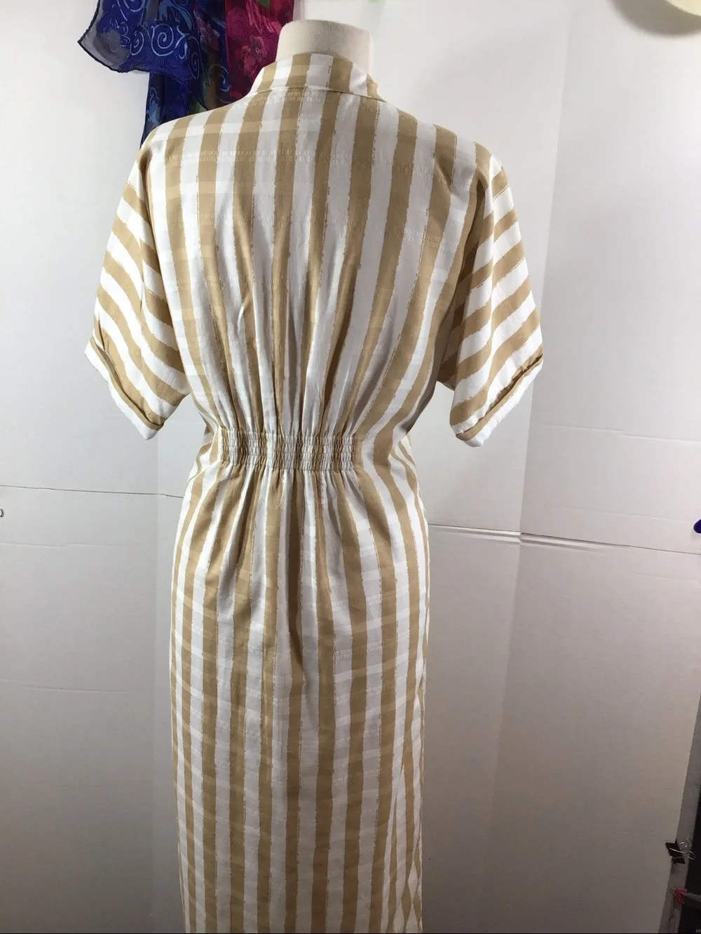 Emily McCarthy Georgia Striped Button-Front Shirt Dress in sand stripe S - Picture 7 of 12
